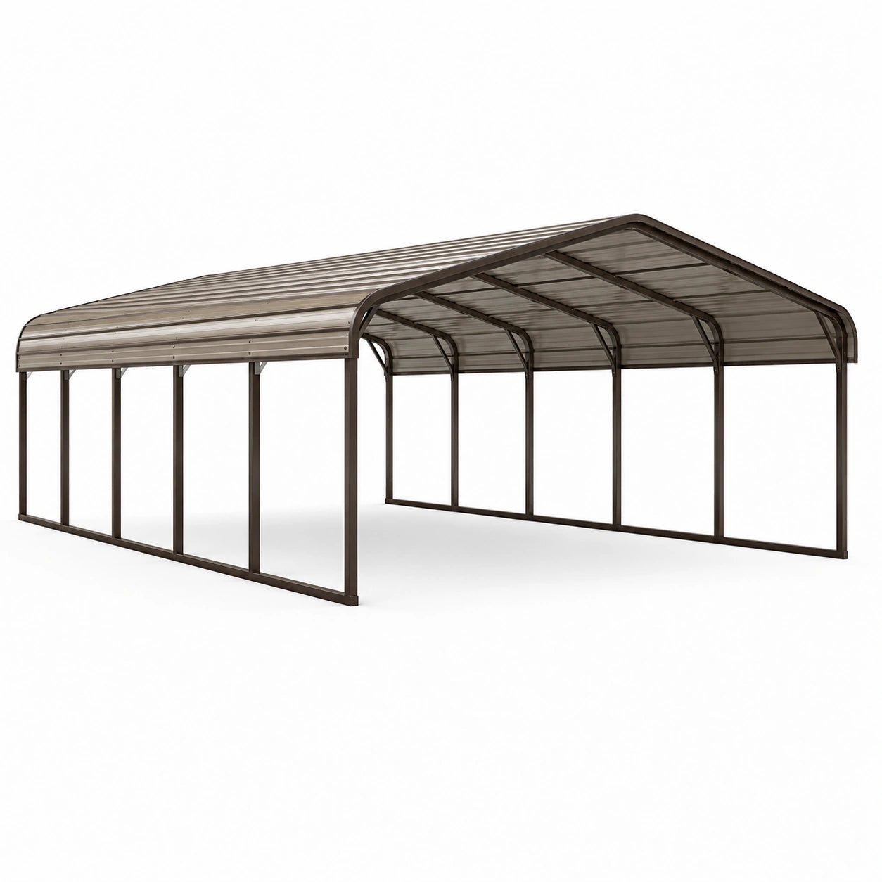 Abri voiture double contemporain en acier brun foncé et polycarbonate brun fumé, 600 × 600 × 300 cm