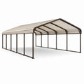 Abri autoportant pour deux voitures 600 × 600 × 310 cm, structure en acier brun avec toit translucide à double pente
