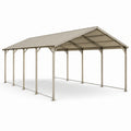 Carport double en acier beige avec toit à deux pentes, 609 × 609 × 366 cm