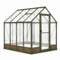 Serre de jardin en bois vert et polycarbonate transparent avec porte et lucarne de toit, 244 × 183 × 225 cm