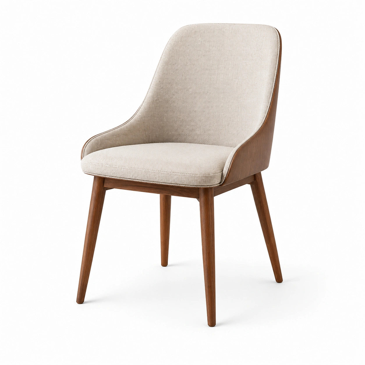 Chaise contemporaine en tissu beige et bois brun, 59 × 55 × 82 cm