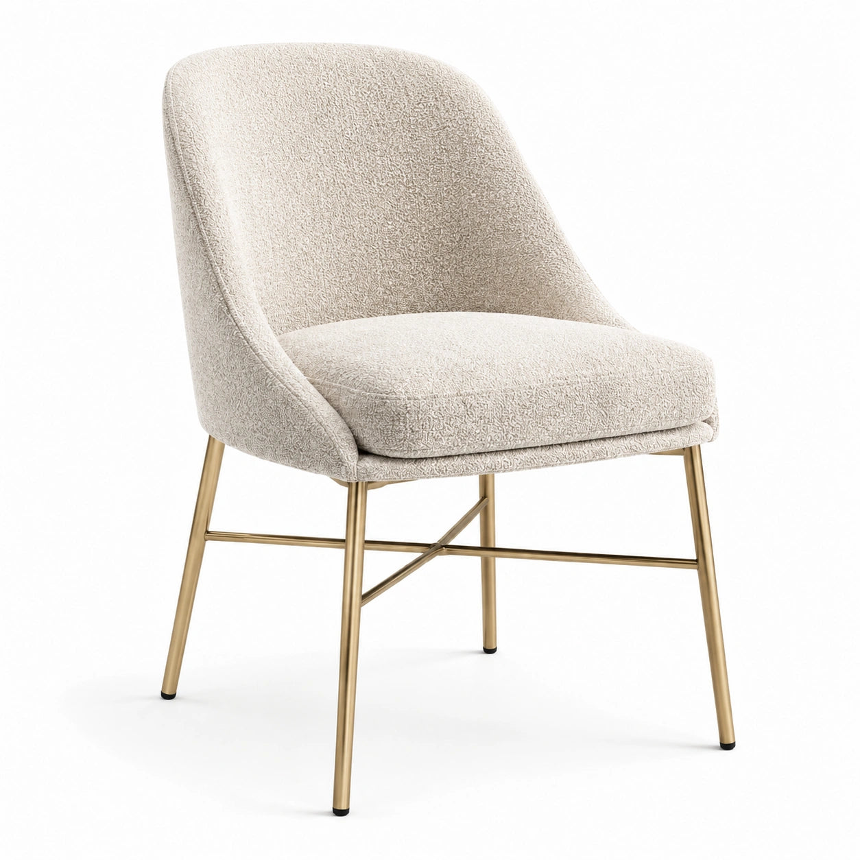 Chaise rembourrée en tissu bouclé crème avec pieds en métal doré, 60 × 64 × 83 cm