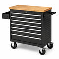 Servante d’atelier mobile en acier noir, plateau en bambou, 7 tiroirs verrouillables, 104 × 46 × 97 cm