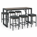 Ensemble de jardin 7 pièces noir, brun et gris anthracite avec table haute 180 × 60 × 105 cm et 6 tabourets 40 × 40 × 72 cm