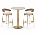 Ensemble de bar avec table ronde Ø 70 × H 105 cm et 2 tabourets 53 × 52 × 96 cm, beige, doré et marron