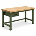 Bureau industriel en bois naturel et métal vert foncé avec tiroir, 120 × 60 × 75 cm
