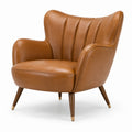 Fauteuil rétro camel aspect cuir avec dossier enveloppant, 90 × 83 × 95 cm