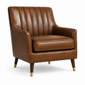 Fauteuil 1 place en similicuir cognac avec dossier cannelé, style rétro, 82 × 80 × 90 cm