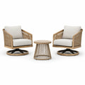 Ensemble 3 pièces avec 2 fauteuils pivotants 79 × 78 × 81 cm et table ronde Ø 55 × H 48 cm, naturel, beige clair et noir