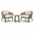 Salon de jardin 3 pièces avec 2 fauteuils 76 × 75 × 82 cm et table ronde Ø 50 × 55 cm, beige, taupe, noir et bois naturel