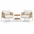 Ensemble de jardin 3 pièces beige et blanc cassé avec 2 fauteuils 74 × 78 × 80 cm et table ronde Ø 50 × 48 cm